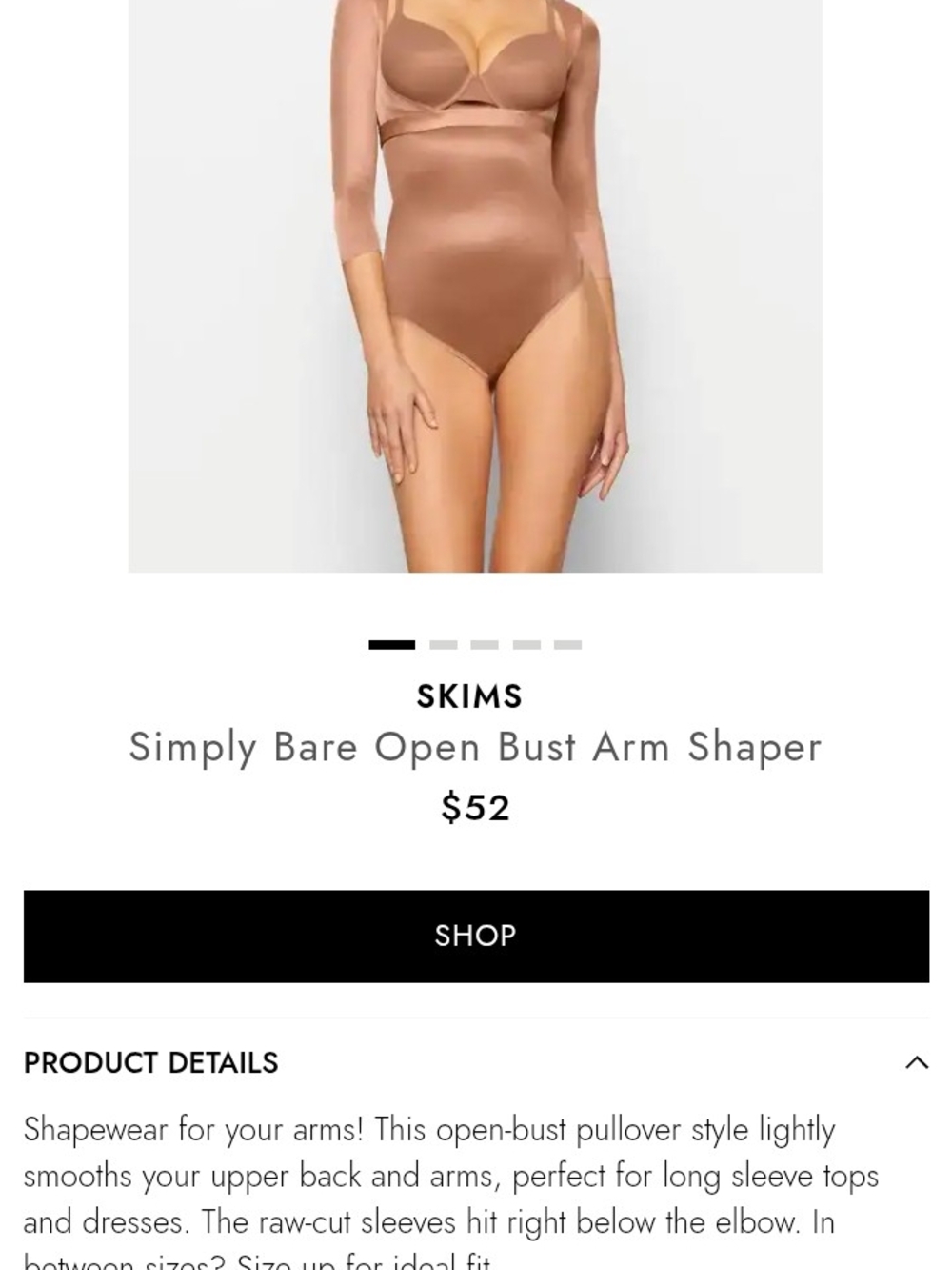 SKIMS Simply Bare Open Bust Arm Shaper — Nude